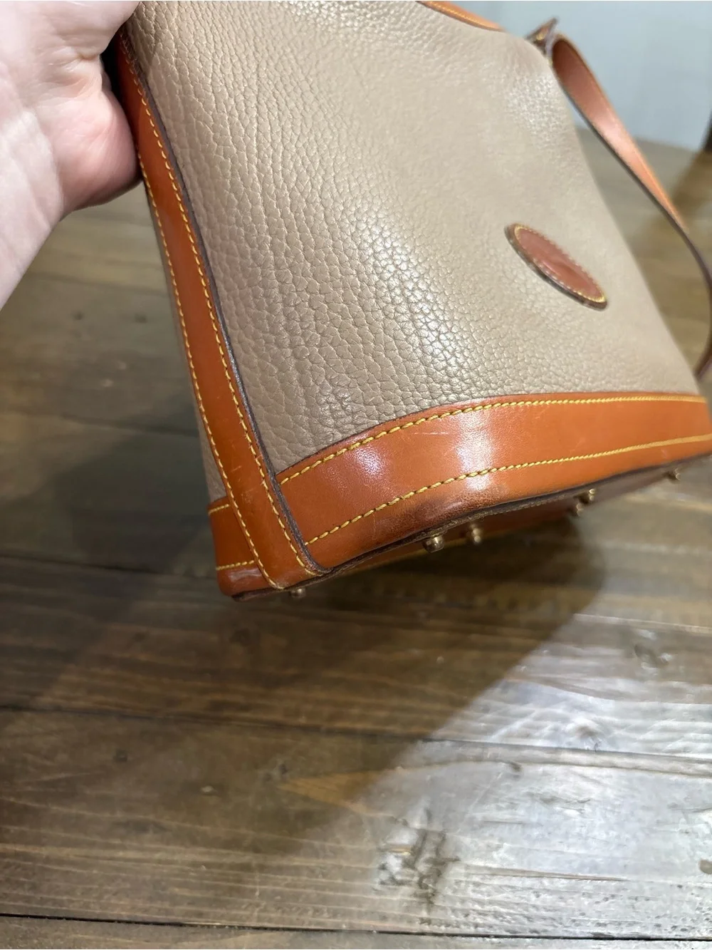 Dooney & Bourke Vintage Taupe Pebbled Leather Hobo Bag
